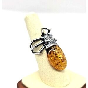 Baltic Amber Sterling Silver Spider 925 Ring Size 7 Adjustable 10 g NWOT
